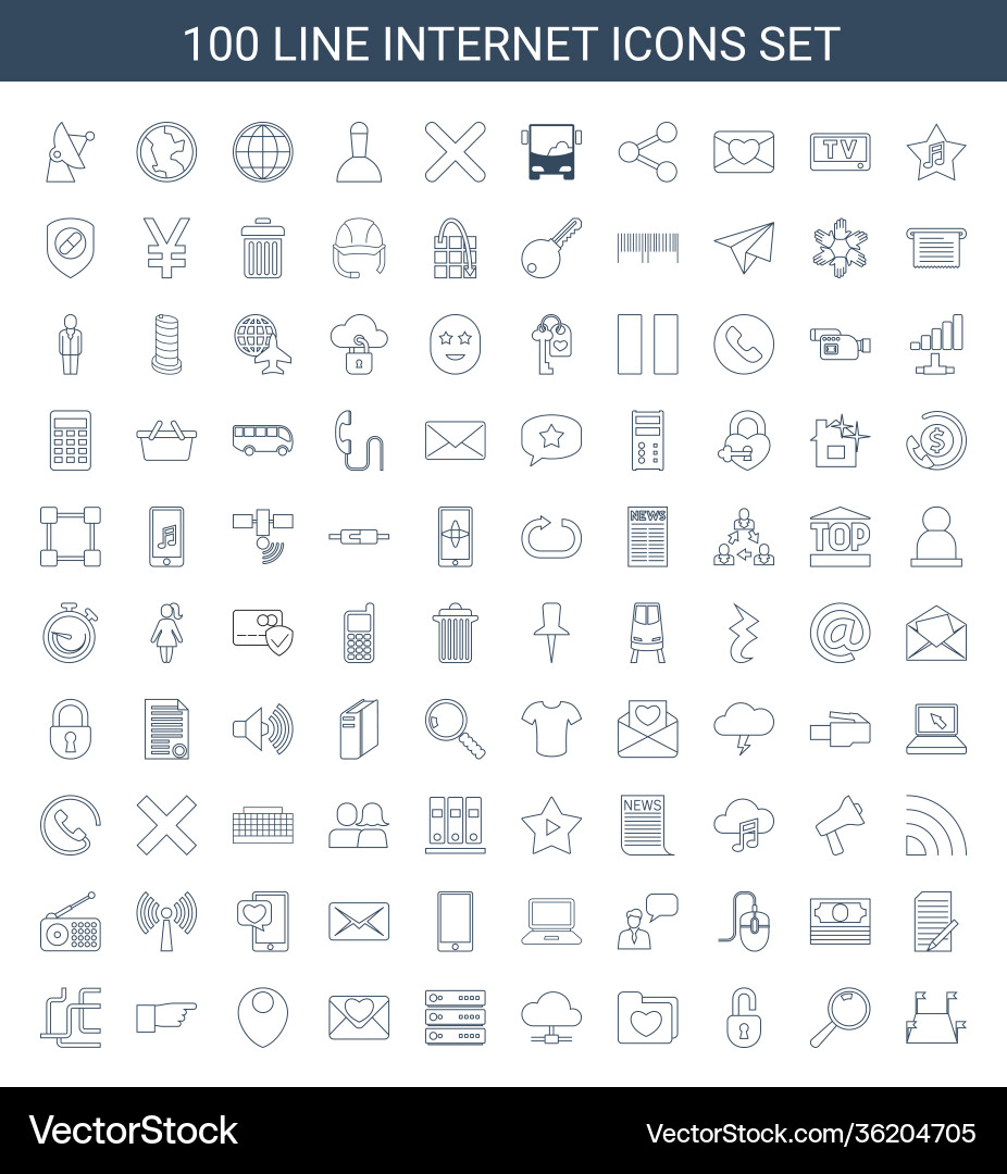 100 internet icons Royalty Free Vector Image - VectorStock