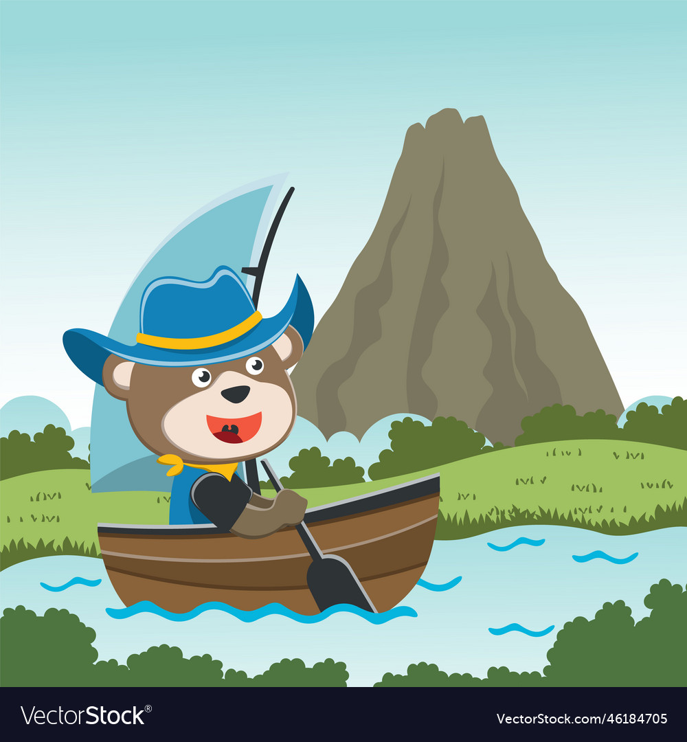 Cartoon of cute bear sailing on sailboat