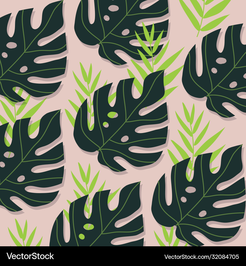 Leafs plants tropical pattern background Vector Image