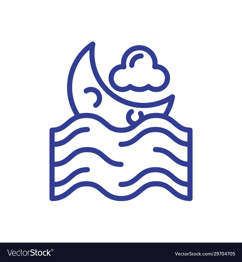 Moon cloud and sea line style icon