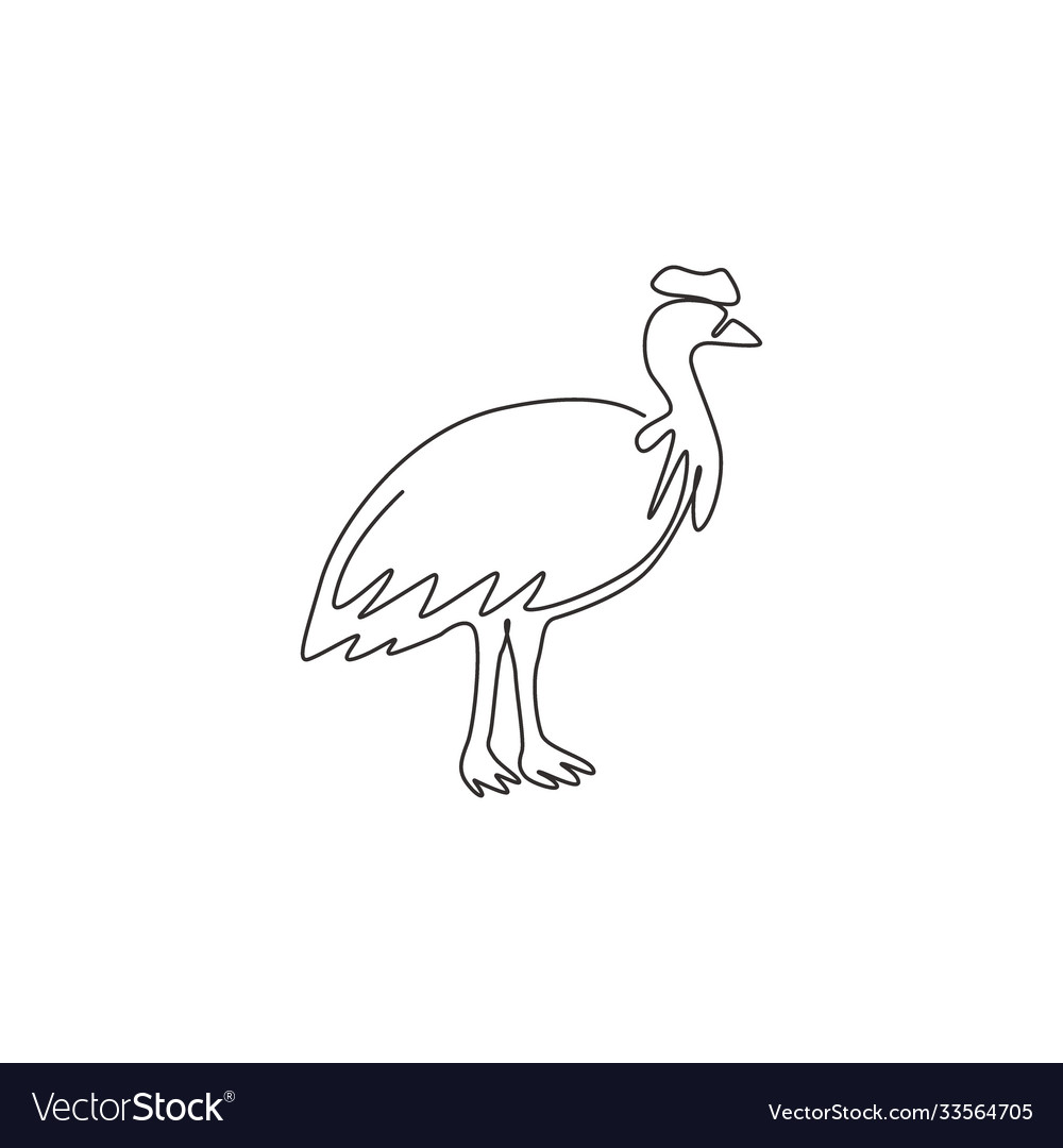 One continuous line drawing cute cassowary Vector Image