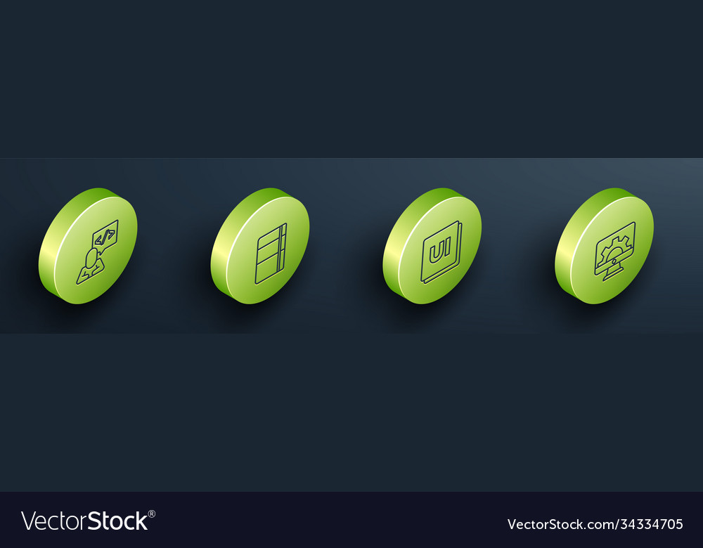 Set isometric line front end development vector image Set isometric line front end development