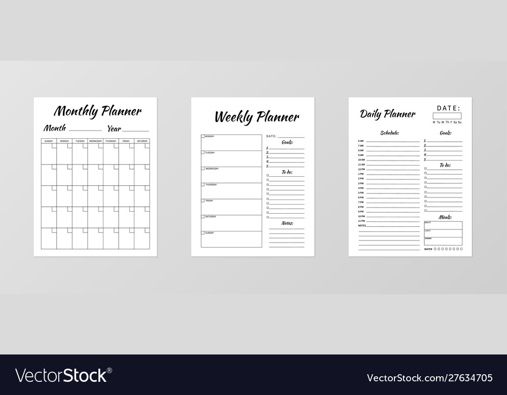 Set minimalist planners daily weekly monthly Vector Image