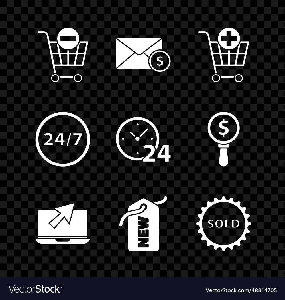 Set remove shopping cart envelope with coin vector image Set remove shopping cart envelope with coin