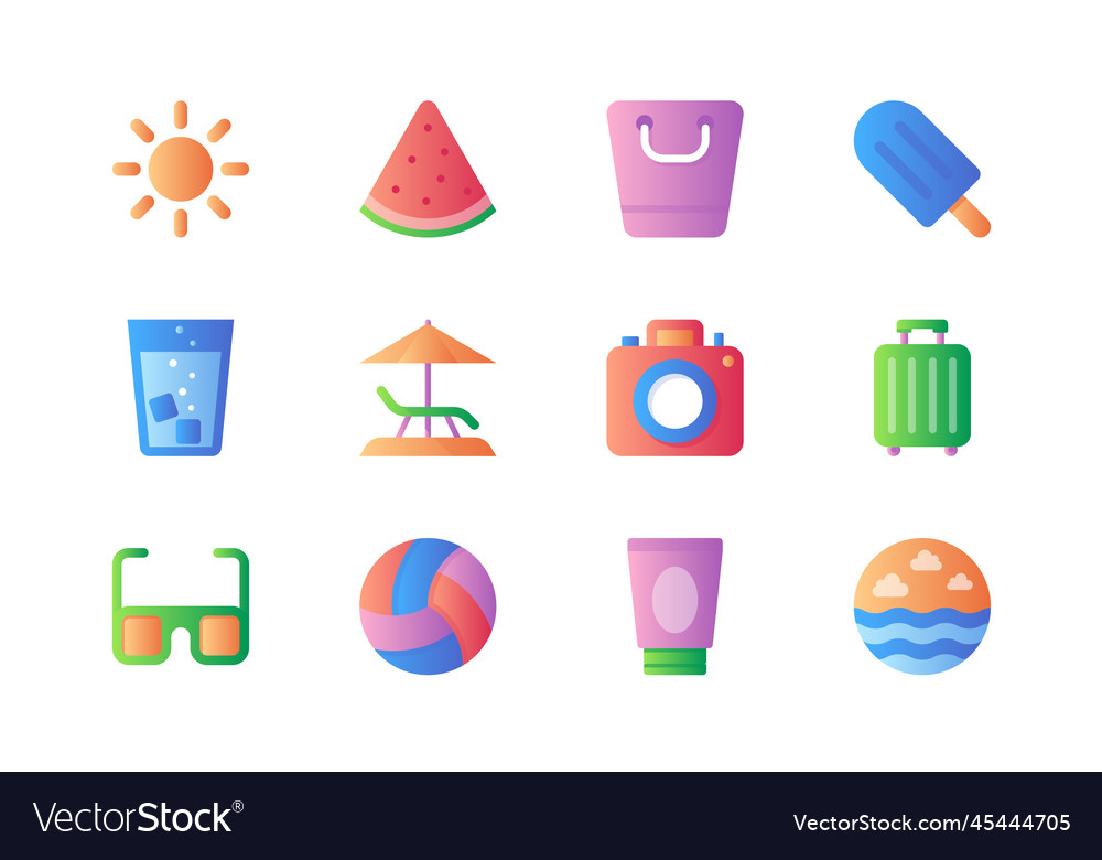 Summer icons set in color flat design Royalty Free Vector
