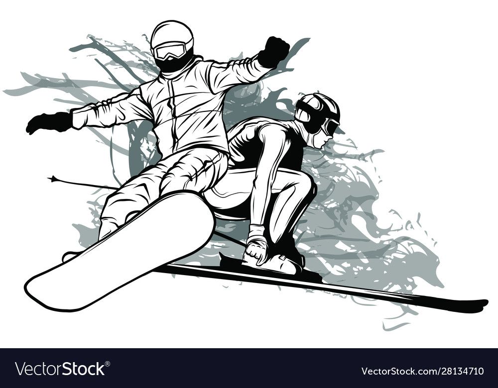 Collection sport snowboard skiers Royalty Free Vector Image