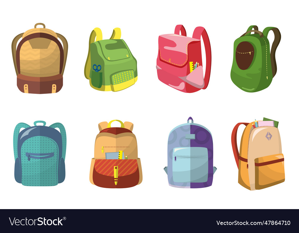 Colorful school bags set Royalty Free Vector Image