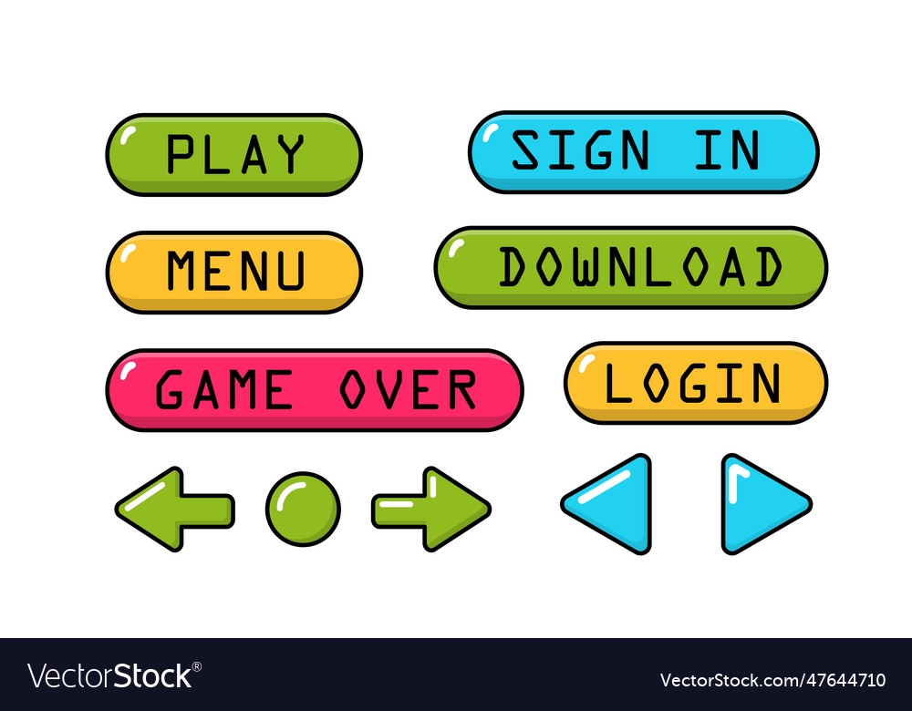 Game buttons in retro style set vector image Game buttons in retro style set
