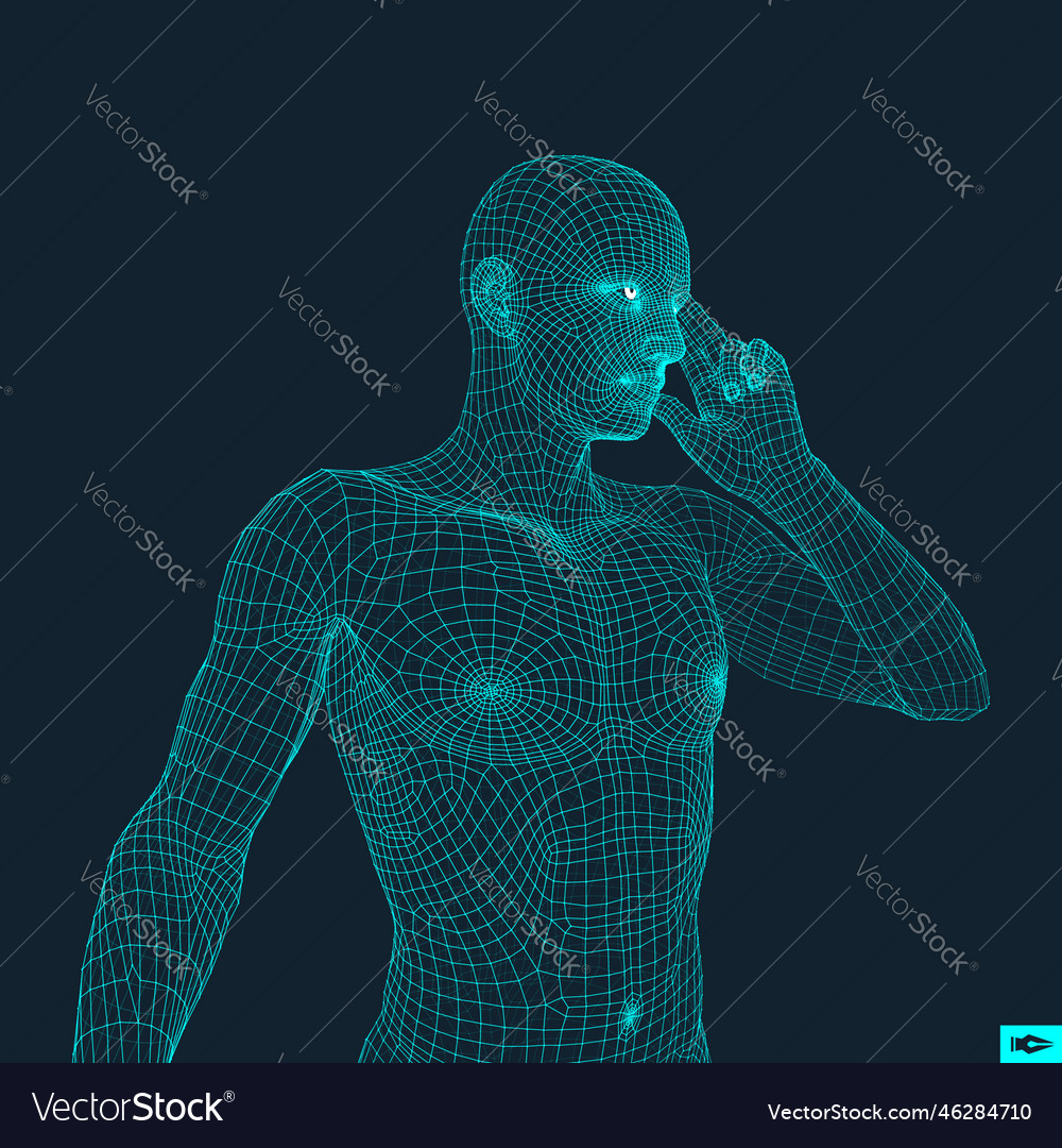 Man in a thinker pose 3d model of geometric Vector Image