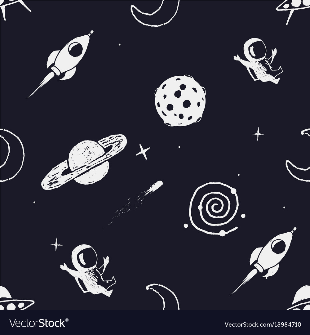 Seamless pattern with space objects Royalty Free Vector