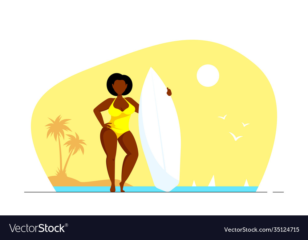 Attractive woman plus size holding a surfboard vector image Attractive woman plus size holding a surfboard