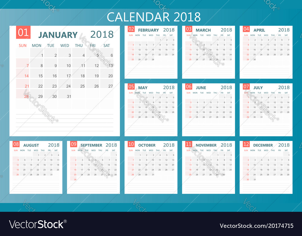 Calendar 2018 year in simple style Royalty Free Vector Image