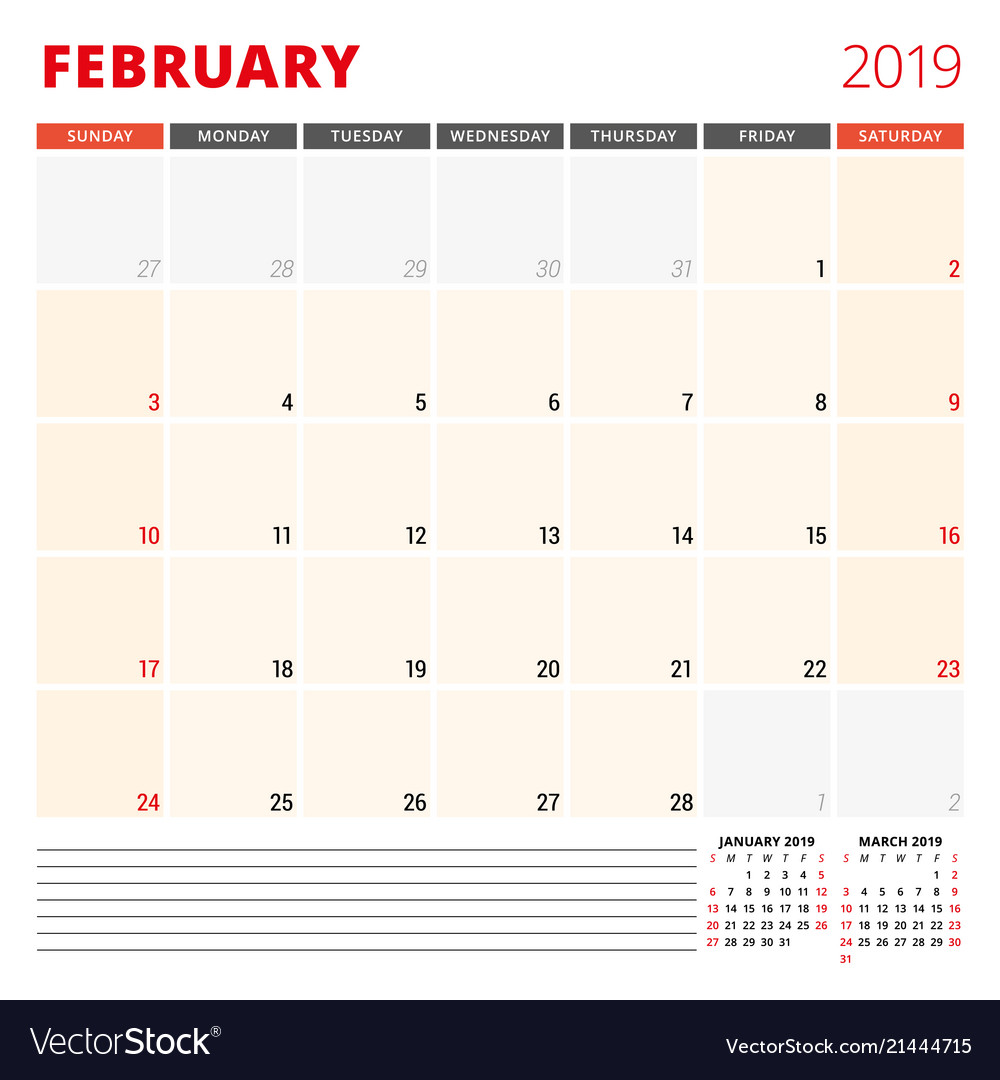 calendar planner template for february 2019 week template for calendar