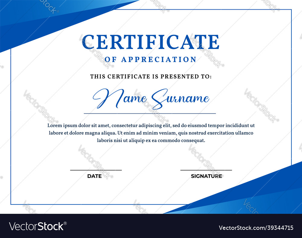 Elegant blue gradient color certificate template Vector Image