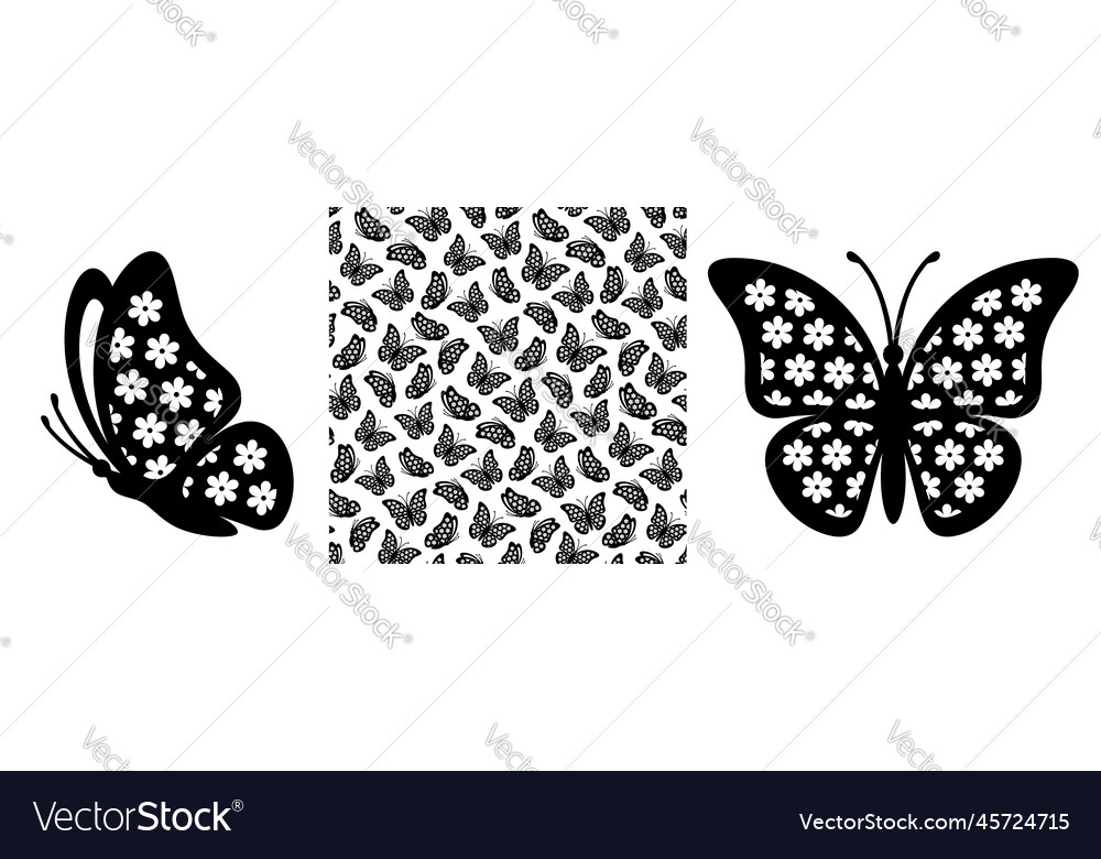 Flower butterfly silhouette Royalty Free Vector Image