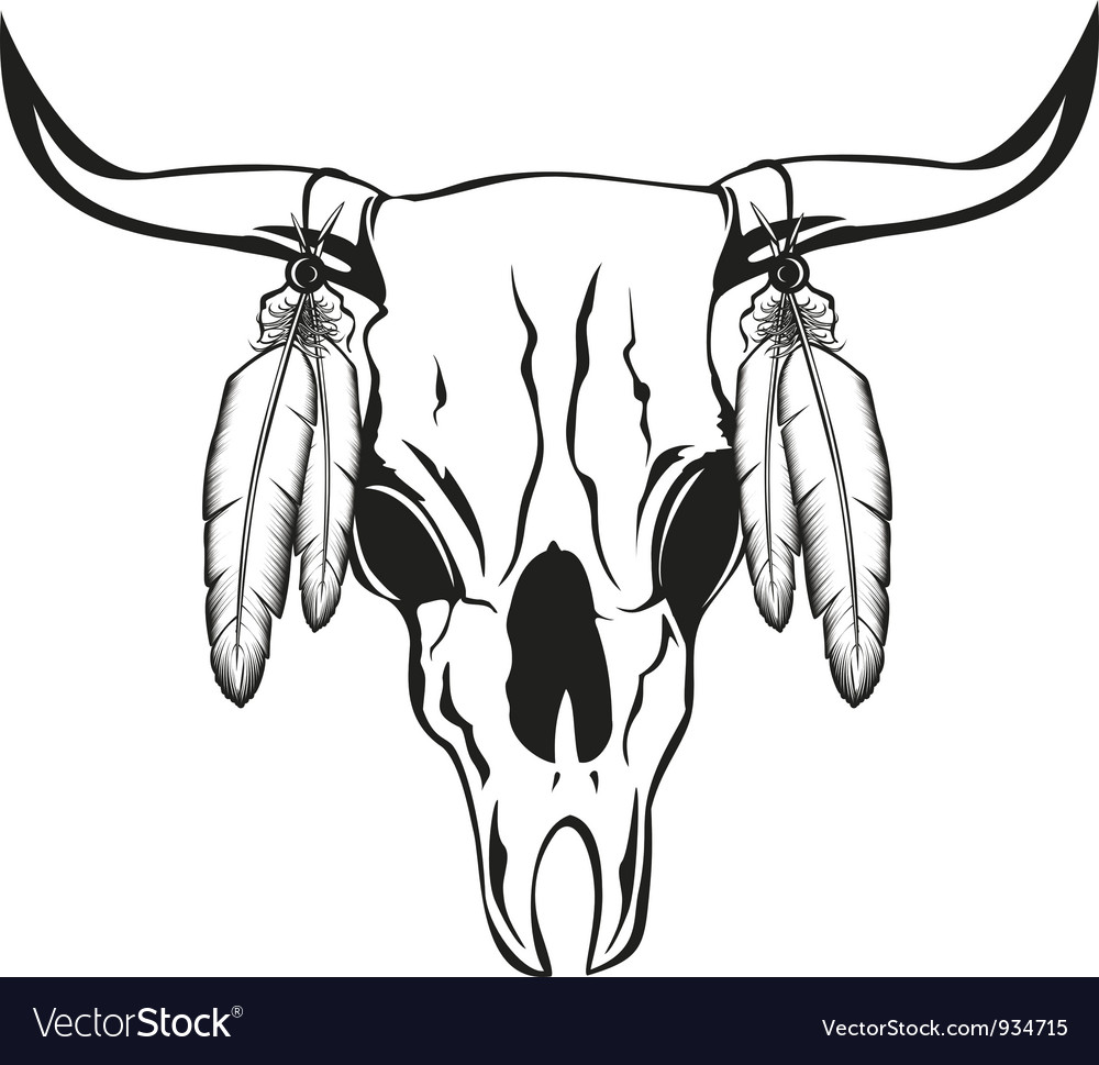 Skull bull with feathers Royalty Free Vector Image