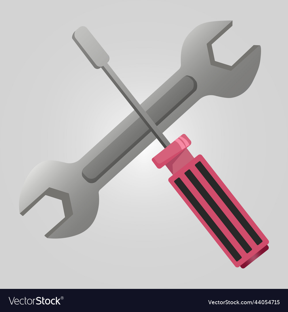 Wrench key and screwdriver tools crossed Vector Image