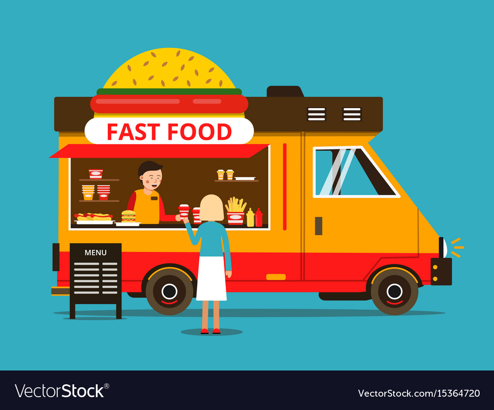 Cartoon Food Truck On Street Royalty Free Vector Image