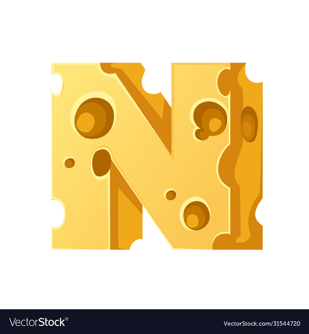 Cheese letter n style cartoon food design flat