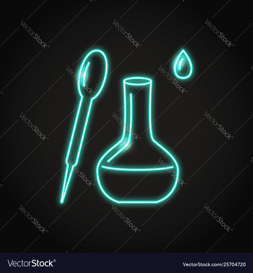 Flask and pipette icon in neon line style