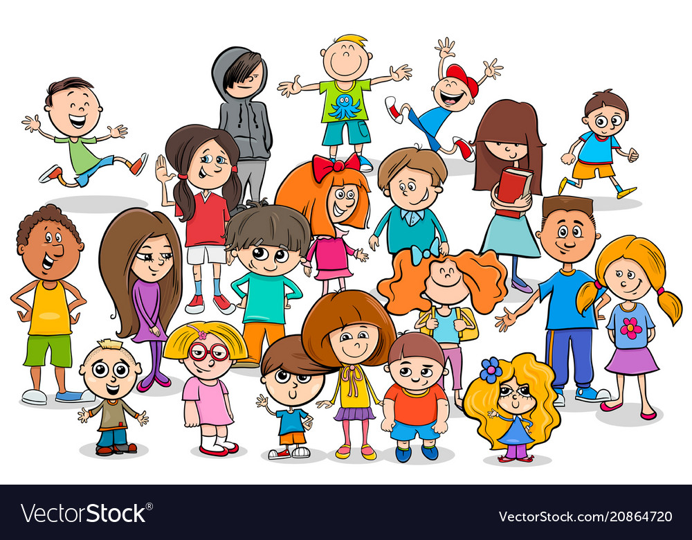 Funny children cartoon characters group Royalty Free Vector