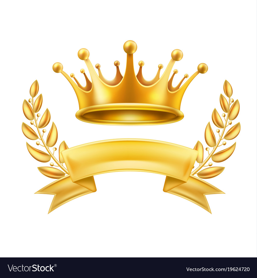 Download Gold crown ribbon laurel wreath winner shiny sign Vector Image