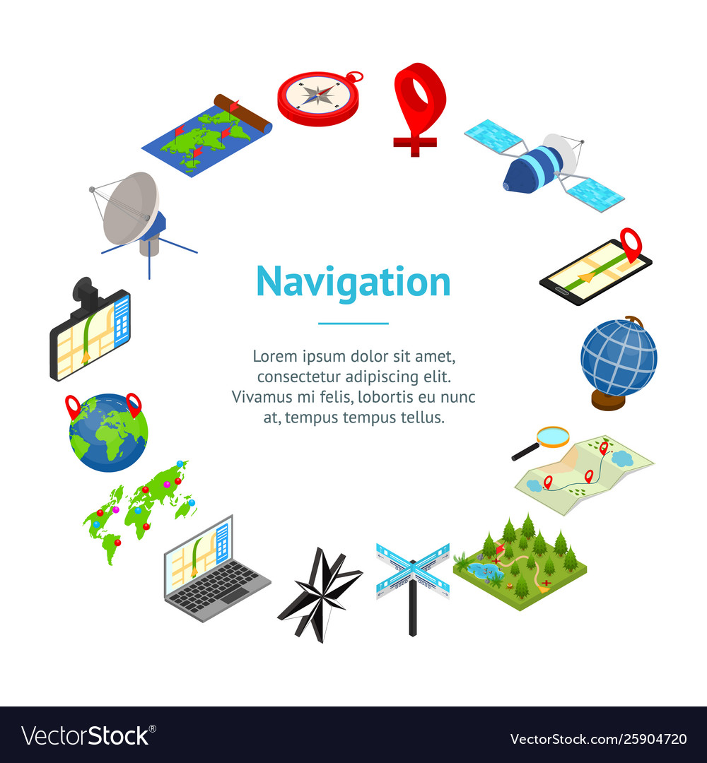 Navigation methods tools signs 3d banner card Vector Image
