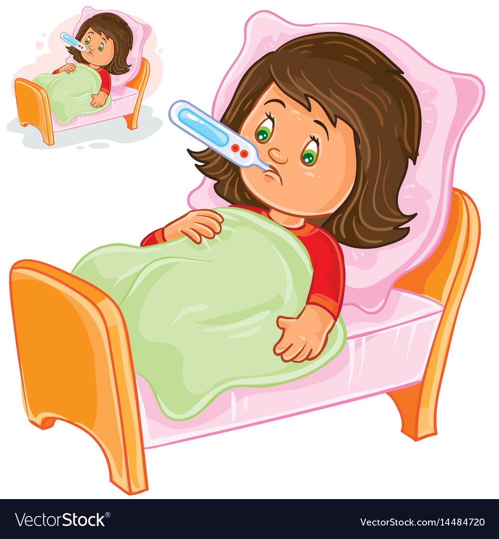 sick-little-girl-lies-in-bed-royalty-free-vector-image