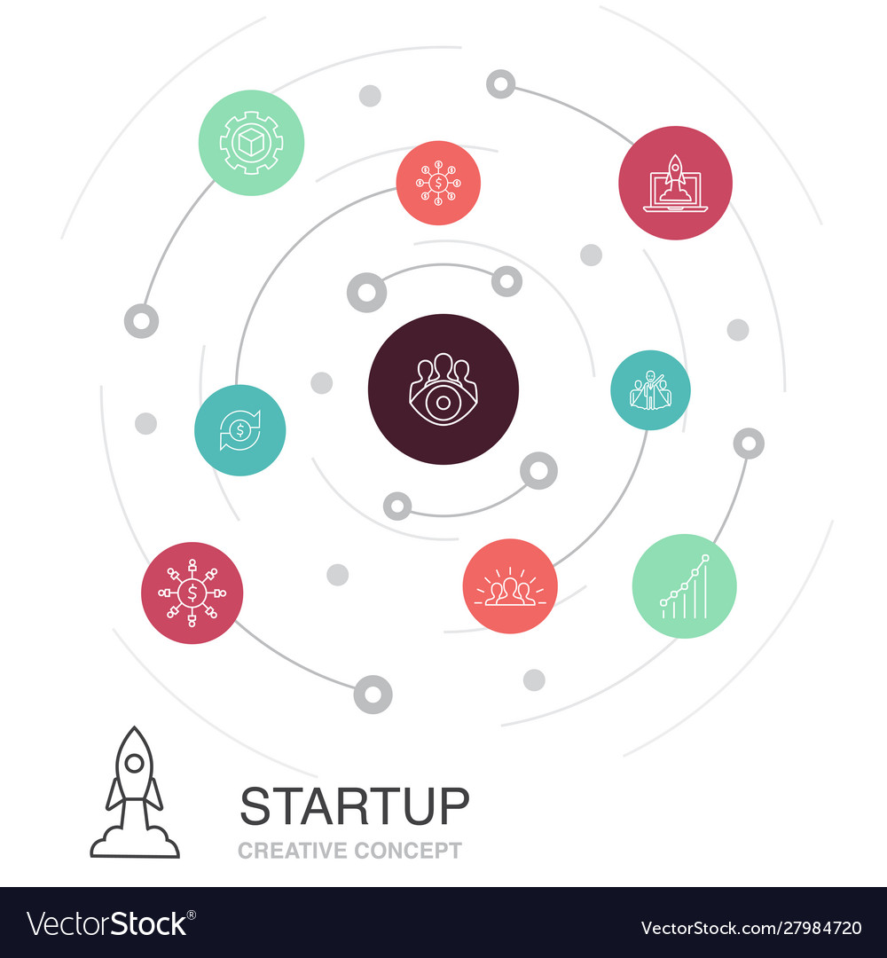 Startup colored circle concept with simple icons