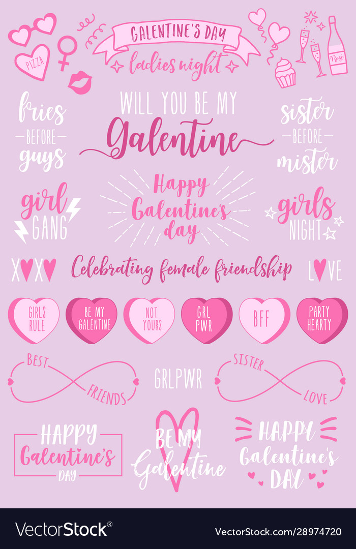 Valentines Day Galentines Day Female Party Set Vector Image