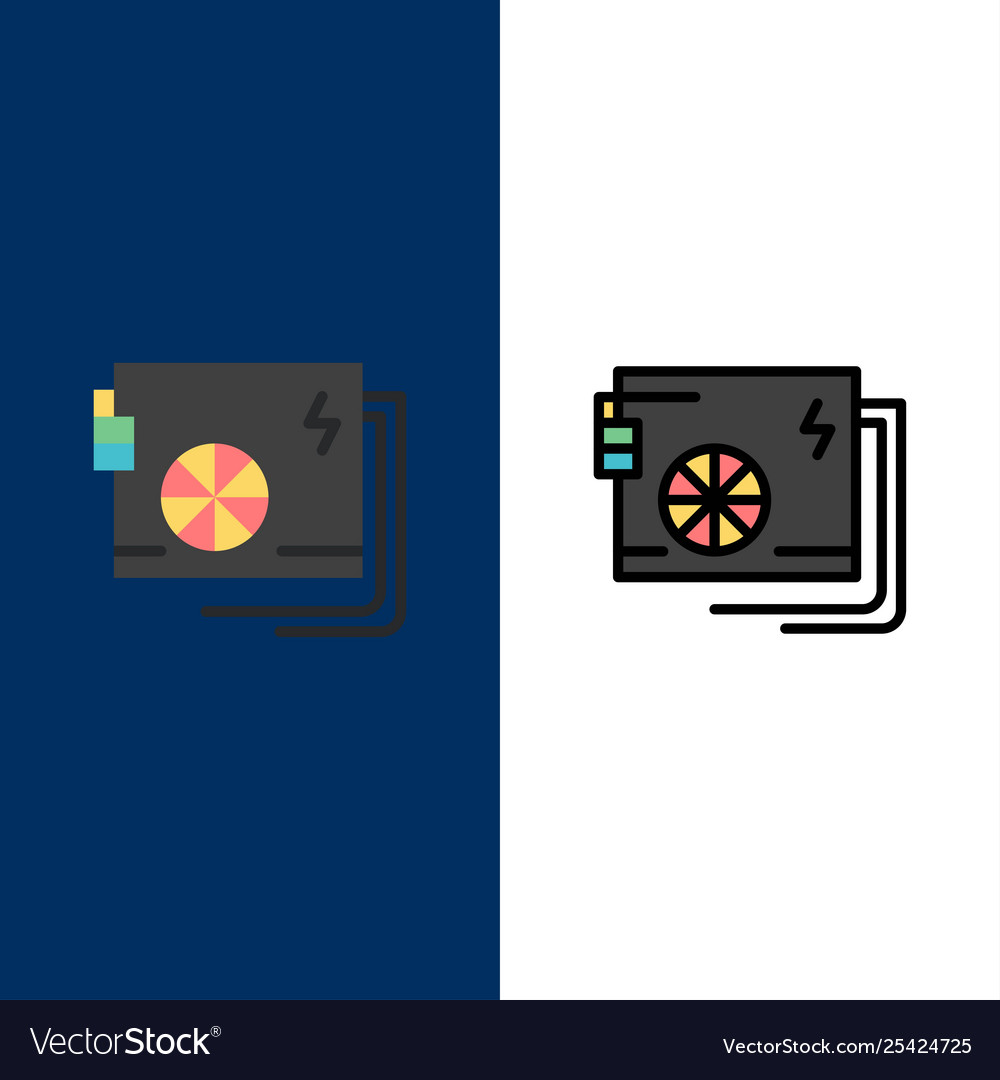 Ac computer part power supply icons flat and line