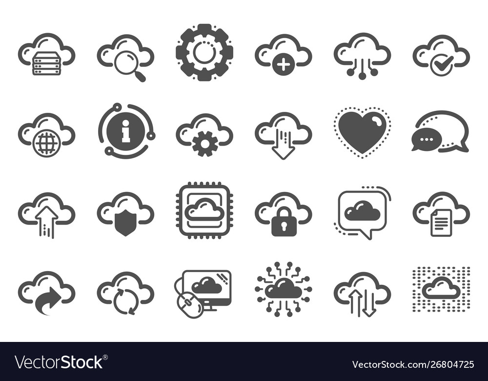 Cloud data and technology icons set hosting vector image Cloud data and technology icons set hosting