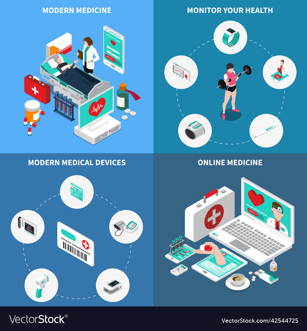 Digital medicine isometric design concept Vector Image