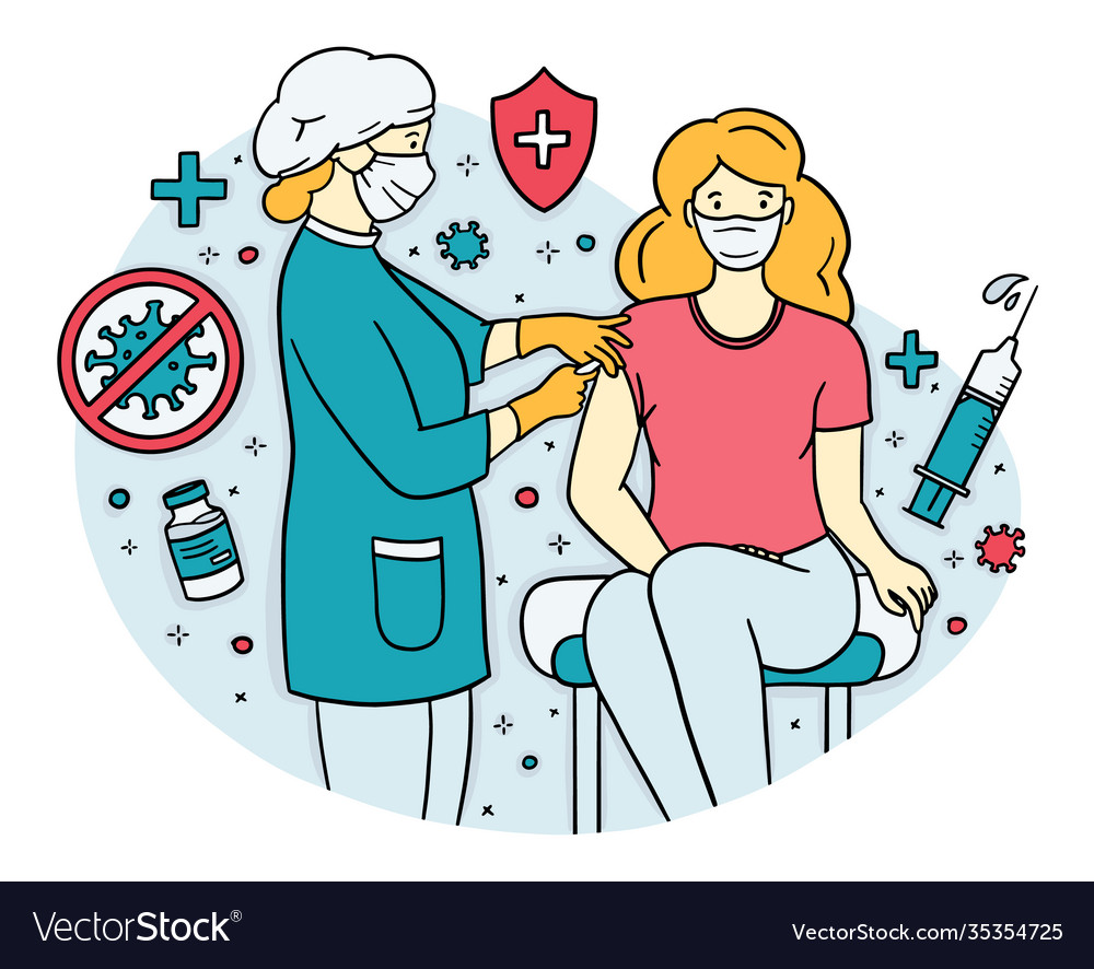 Doctor gives an injection vaccine to a woman