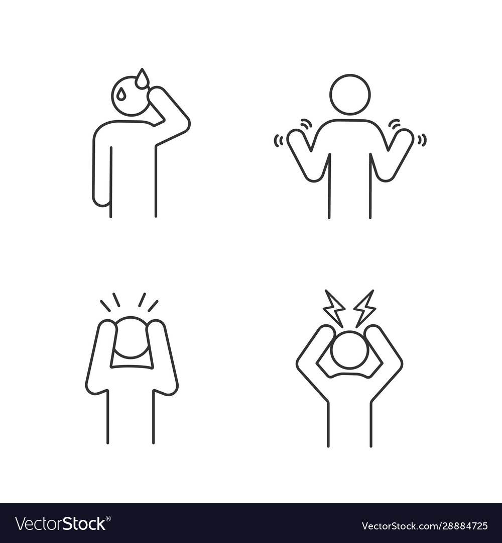 Emotional stress linear icons set