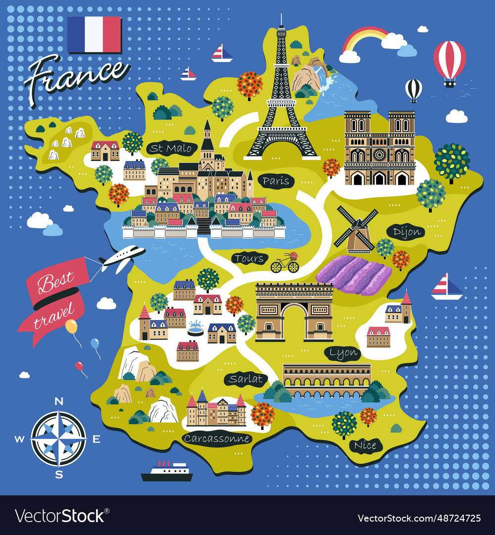 France travel map Royalty Free Vector Image - VectorStock