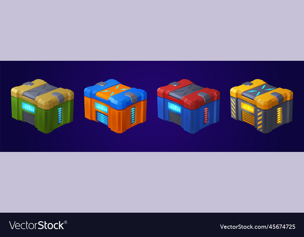 Game futuristic boxes future technology chests Vector Image