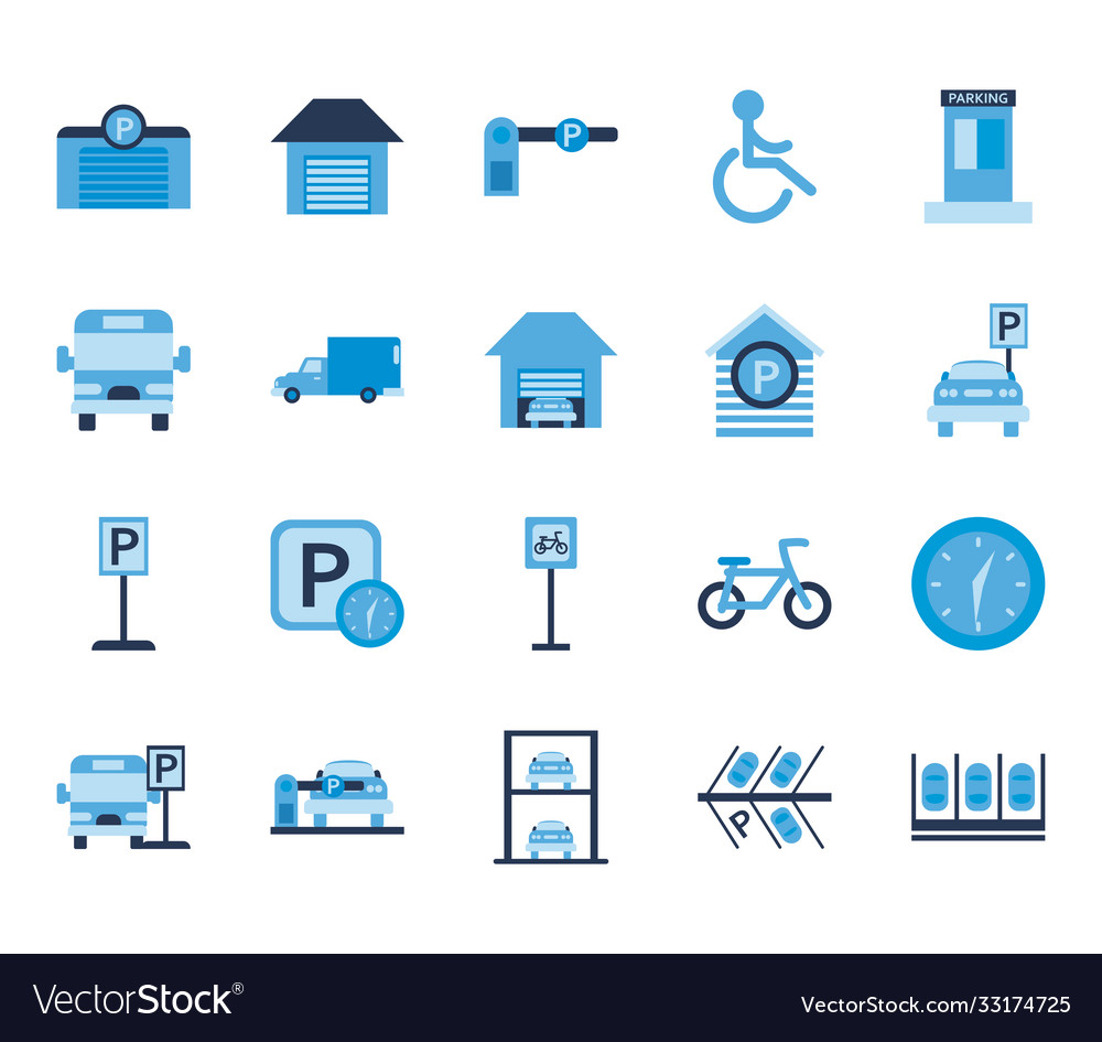 Parking flat style icon set design