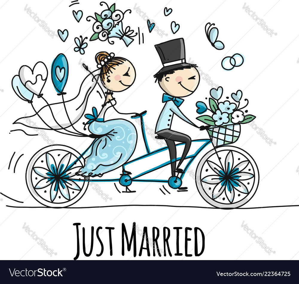 Wedding card design bride and groom riding