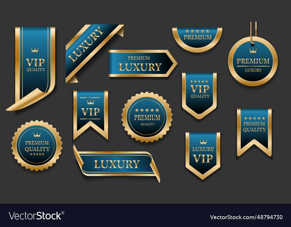 Blue gold luxury premium quality label badges