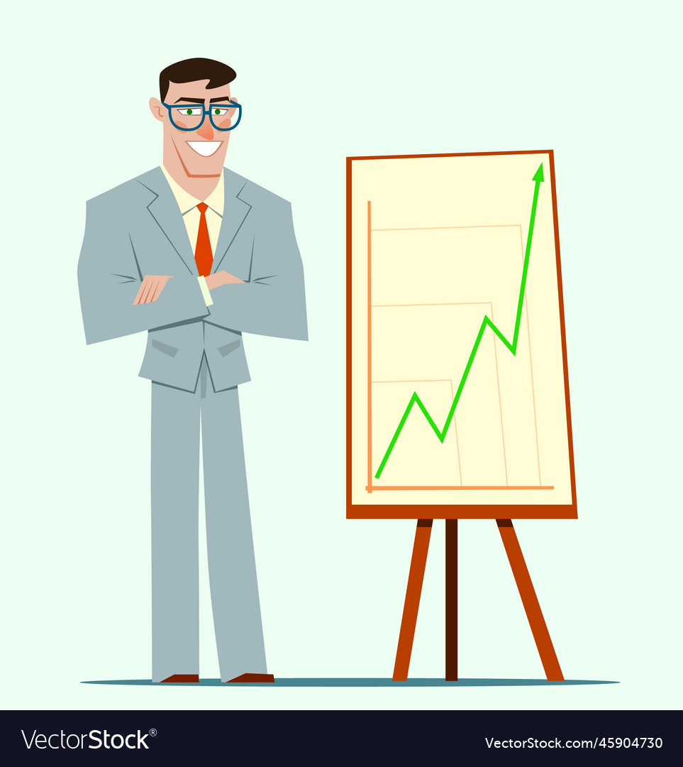 Businessman shows graphics on the flip chart