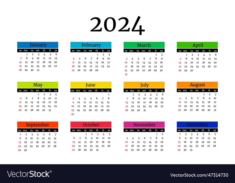 Calendar for 2024 isolated on a white background Vector Image