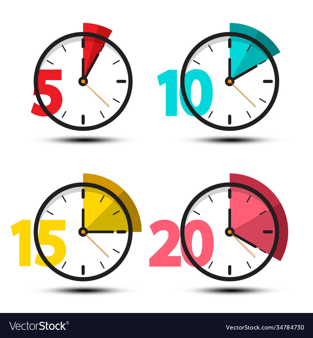 Clock Icons Set Isolated - 5 10 15 And 20 Minutes Vector Image