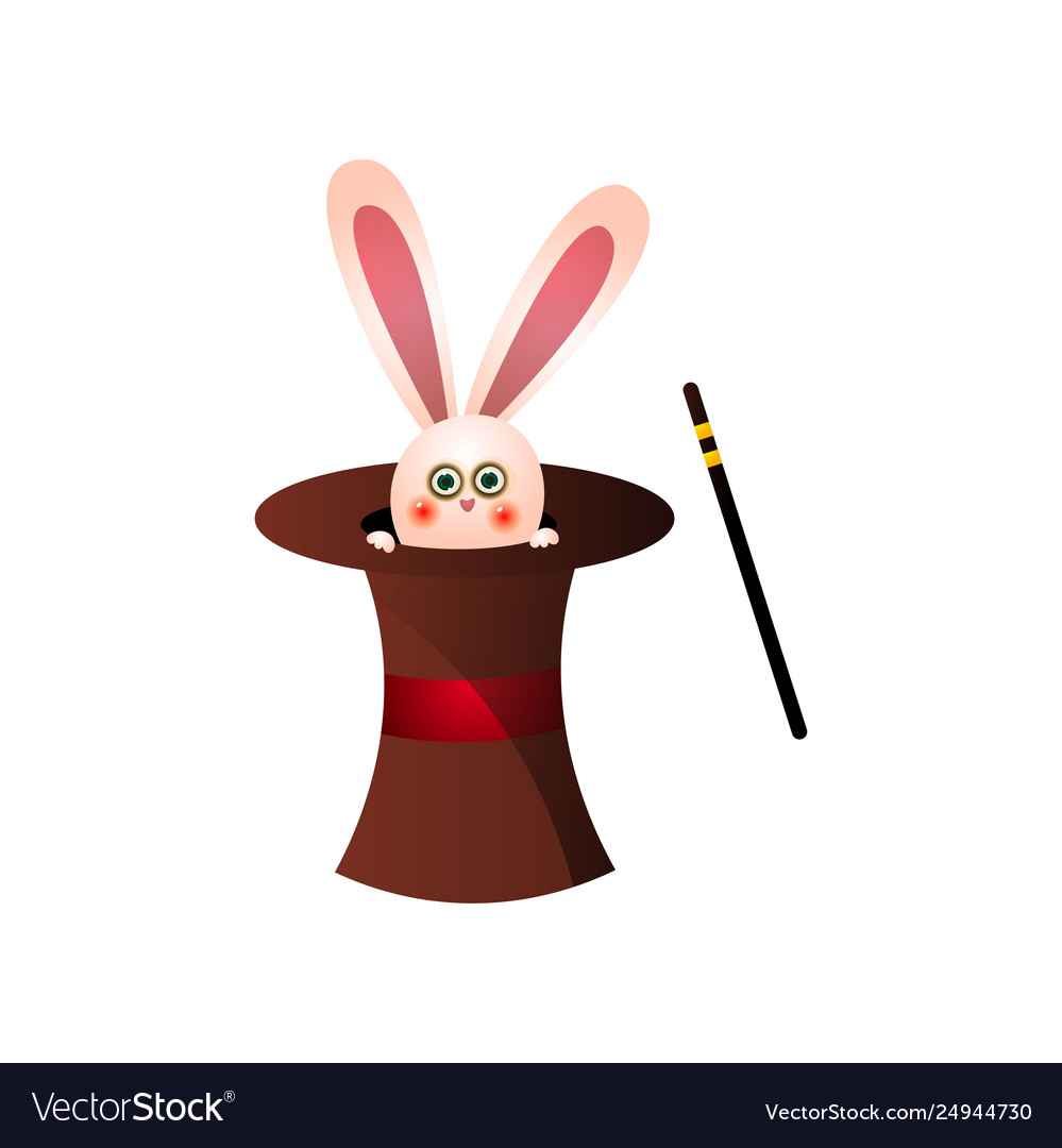 Cute pink rabbit from circus magic top hat near vector image Cute pink rabbit from circus magic top hat near