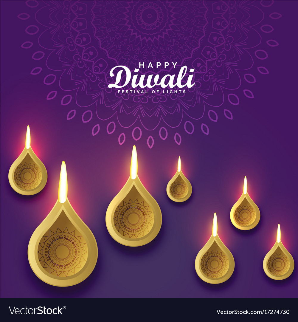 Diwali greeting card design with golden diya