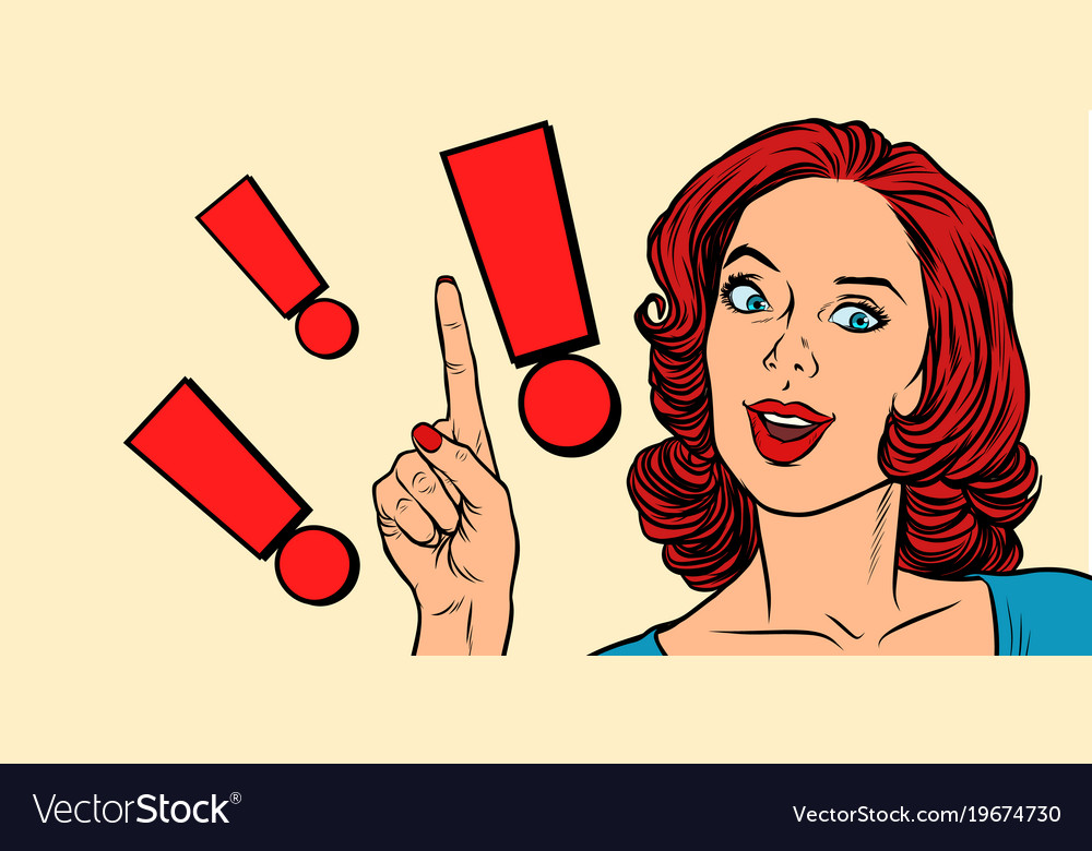 Exclamation point and pop art woman Royalty Free Vector Exclamation point and pop art woman Royalty Free Vector