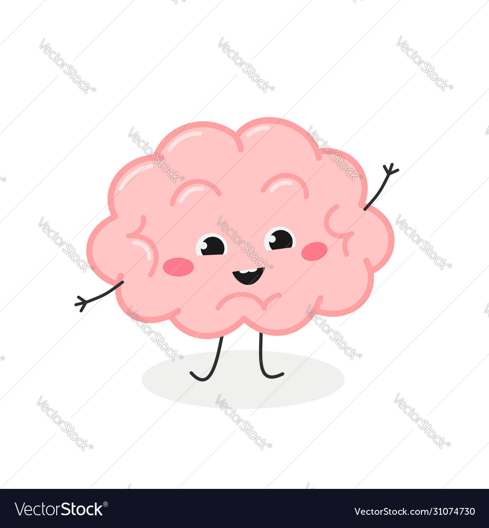 Funny cartoon brain character greeting waving hand vector image Funny cartoon brain character greeting waving hand