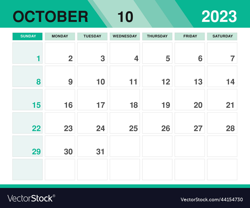 October 2023 template calendar 2023 template Vector Image