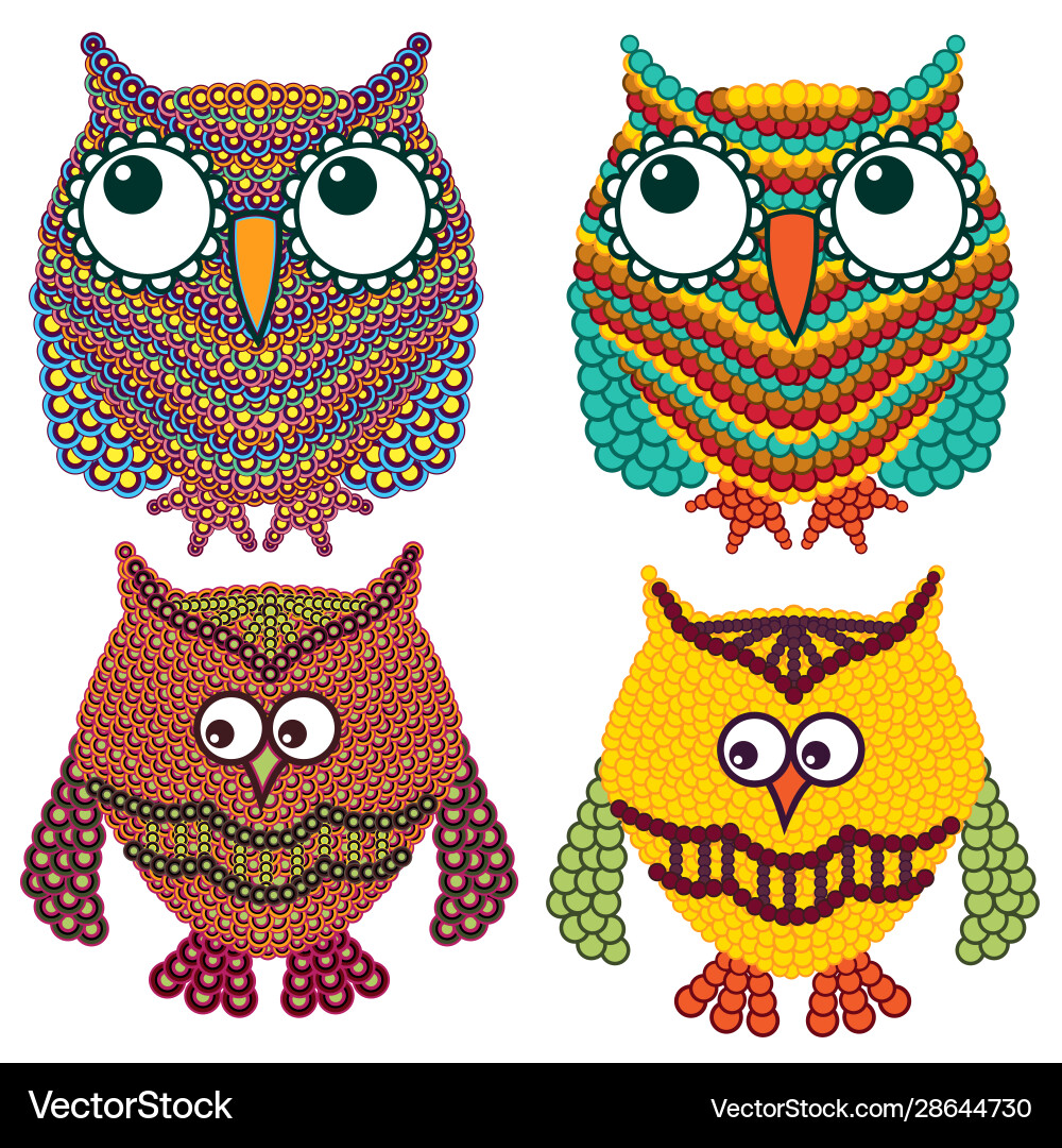 Set four amusing owls Royalty Free Vector Image