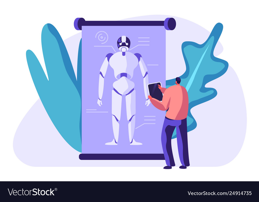 Engineer create robot artificial intelligence vector image Engineer create robot artificial intelligence